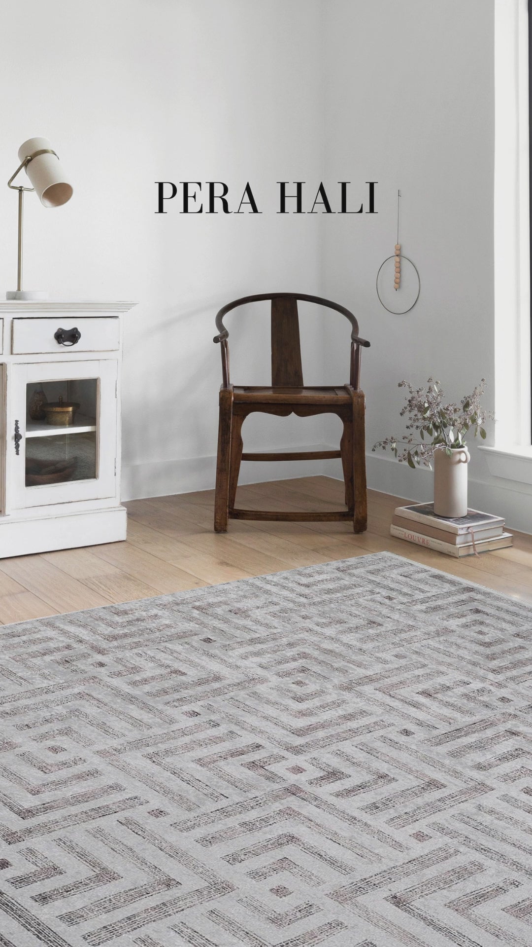 Geometric Patterned Beige Brown - Black White Modern Carpet - SH1831BKA