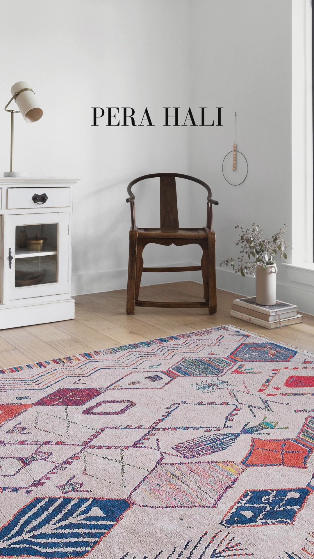 Load video: Pale Pink Cream Beige Geometric Patterned Kilim Rug