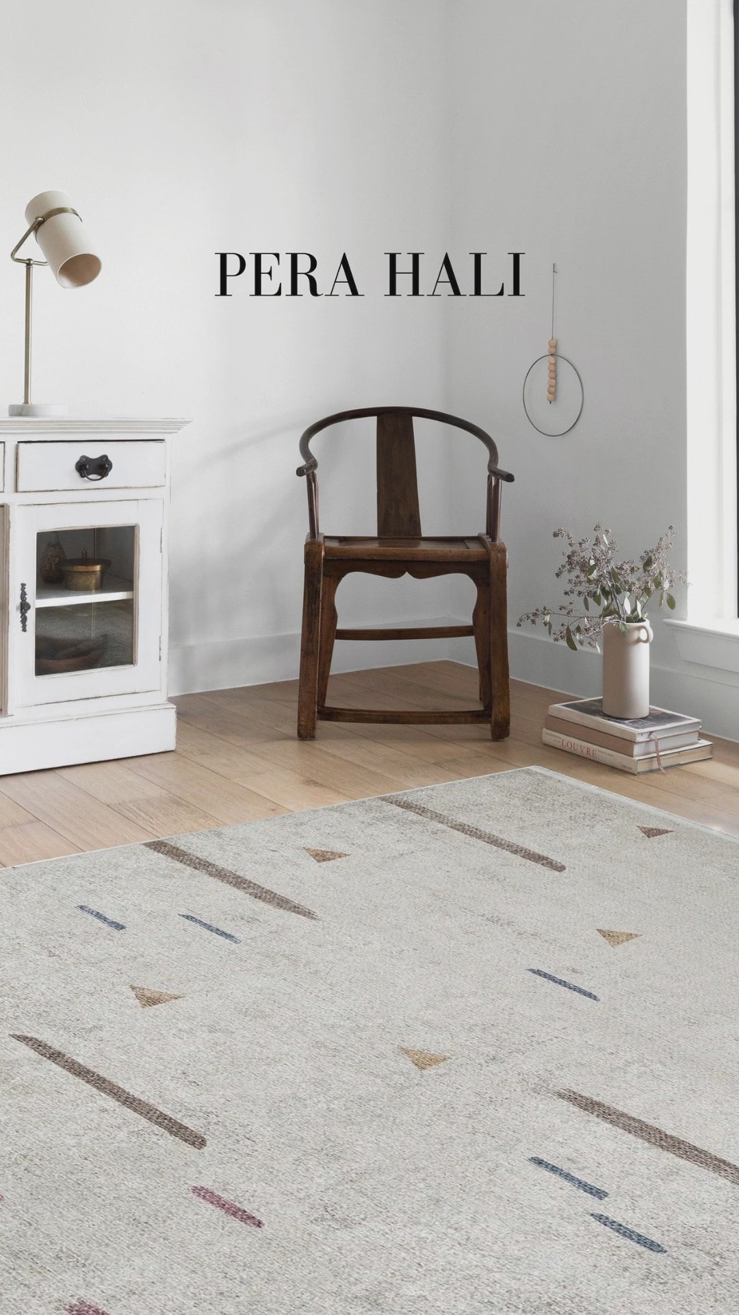 Load video: White Cream Distressed Geometric Patterned Rug - SH1994BK