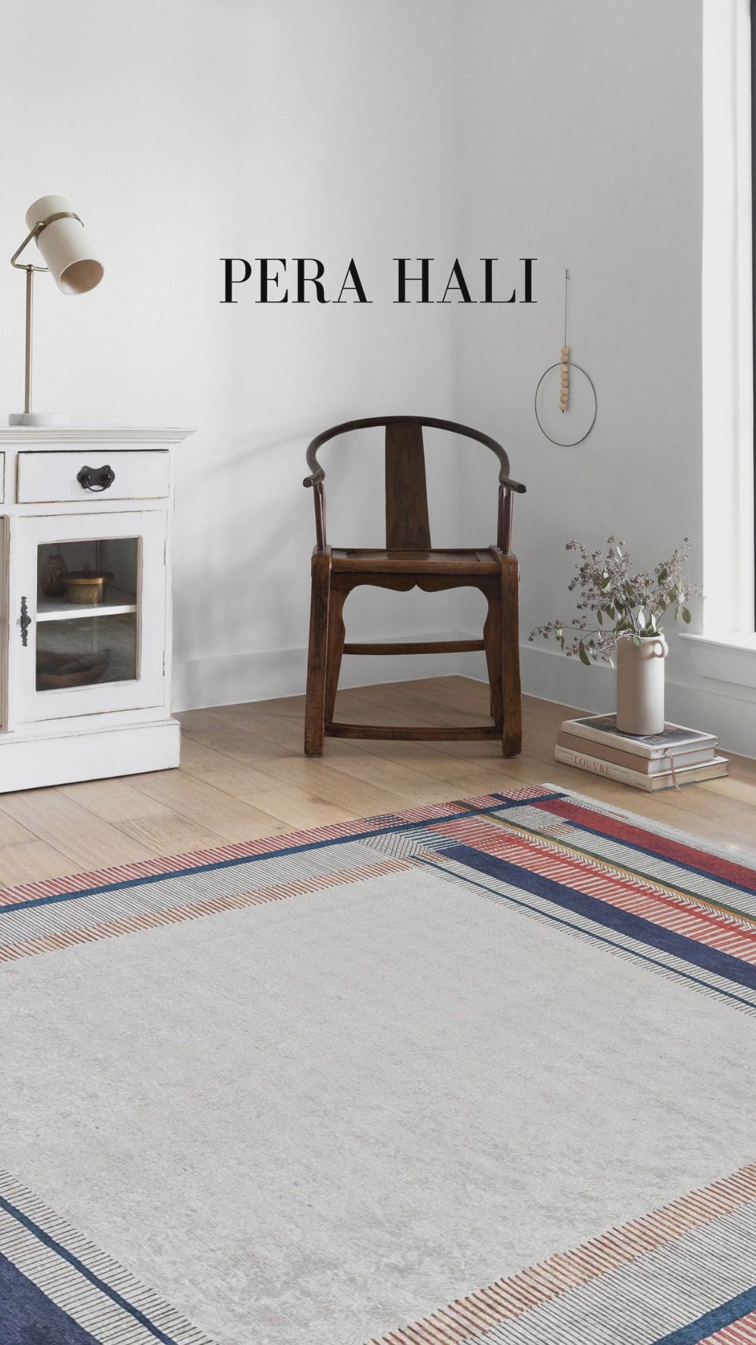 Beige Grey Striped Bordered Rug - SH1701BG
