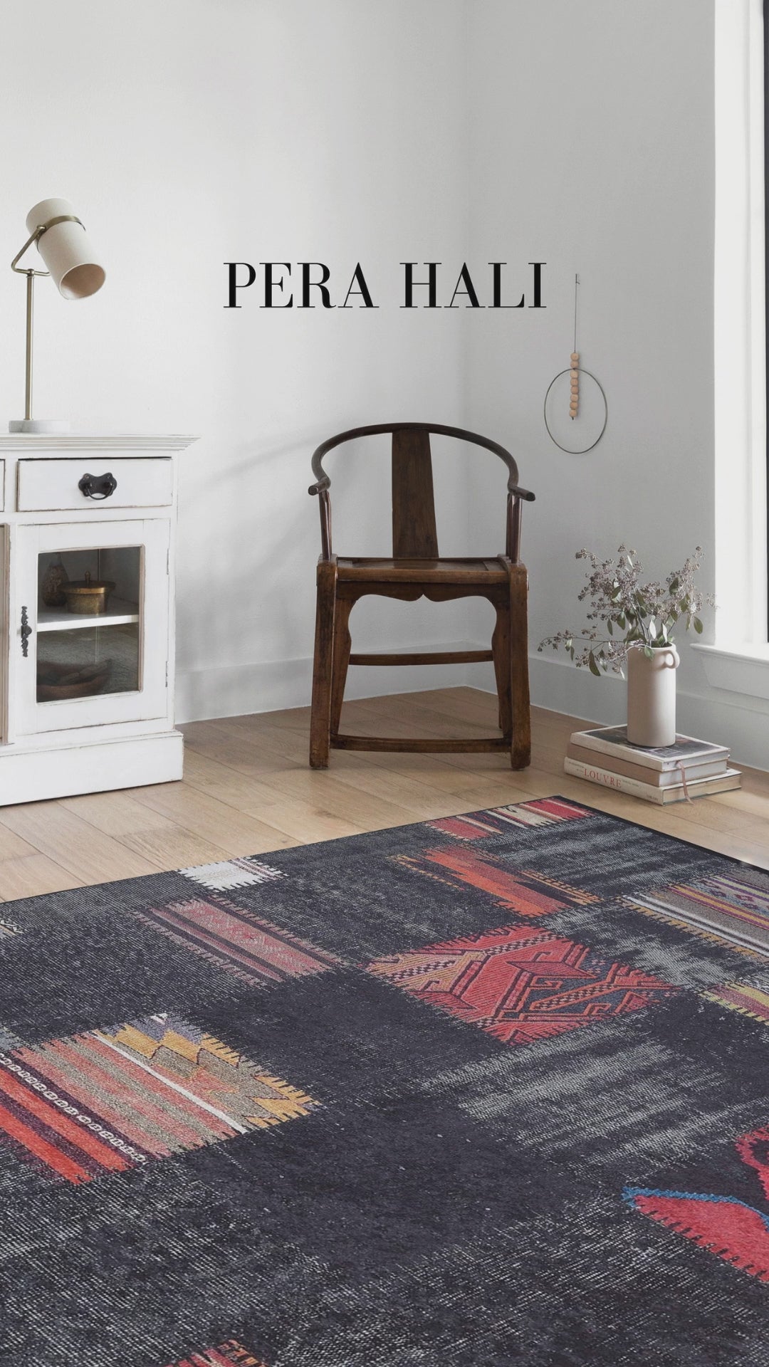 Load video: Pale Pink Cream Beige Geometric Patterned Kilim Rug