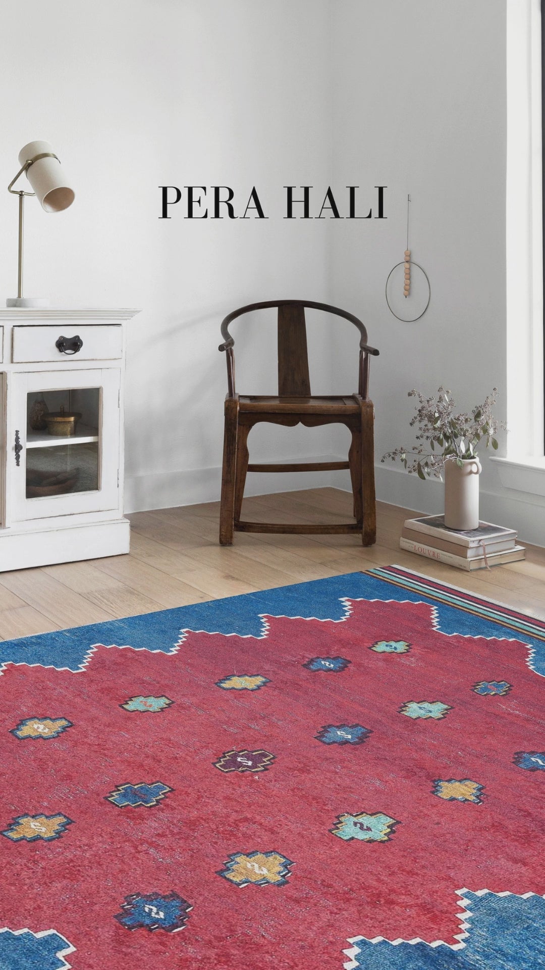 Load video: Red Blue Geometric Pattern Flat Woven Kilim Rug - SH1678RM