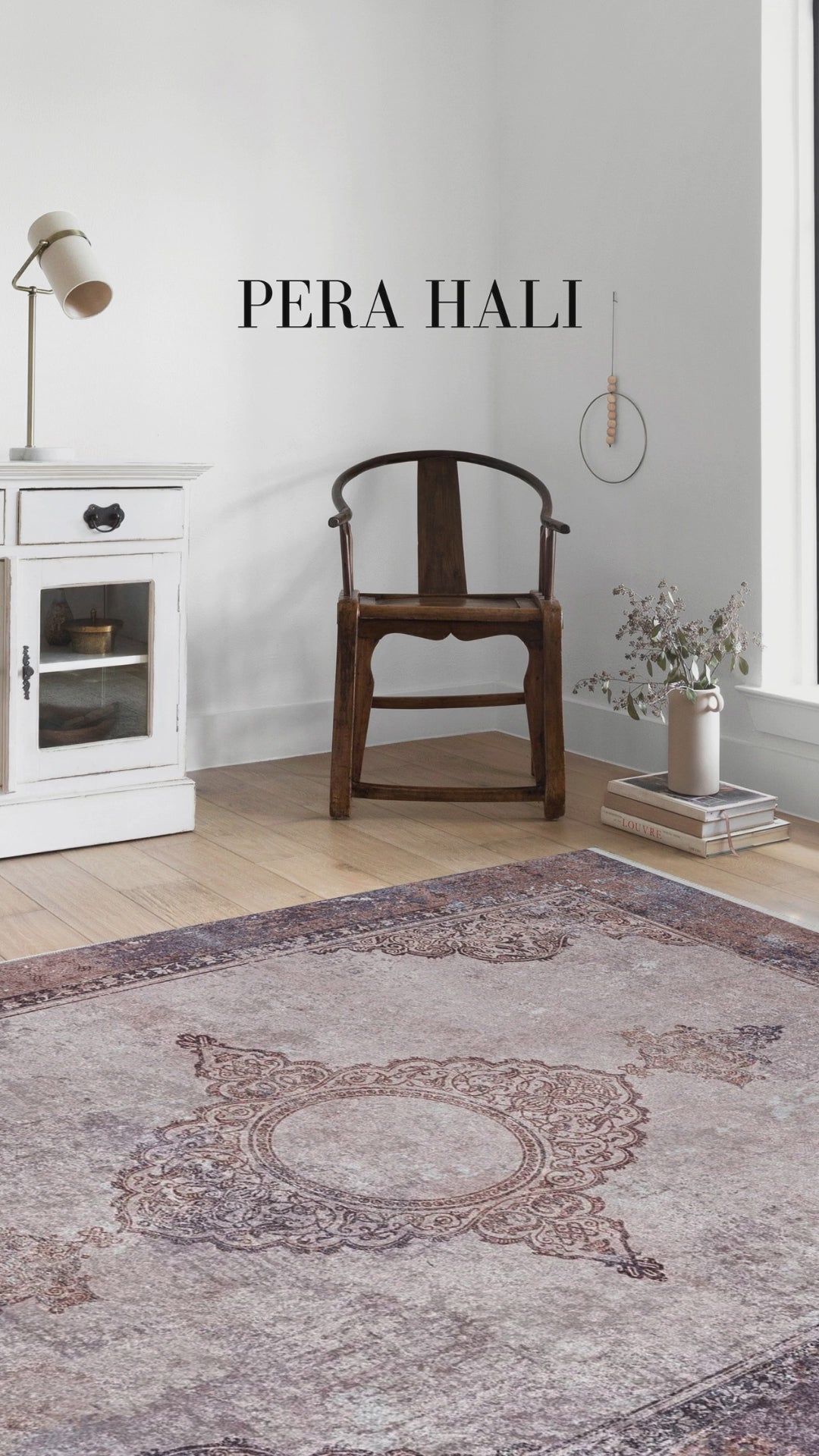 Videoyu yükle: Soluk Pembe Krem Bej Geometrik Desenli Kilim Halı - SH1903PKB
