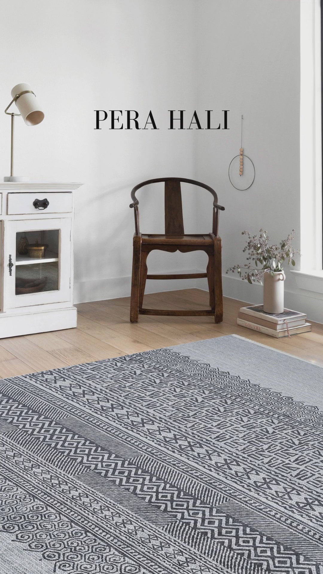 Load video: Pale Pink Cream Beige Geometric Patterned Kilim Rug