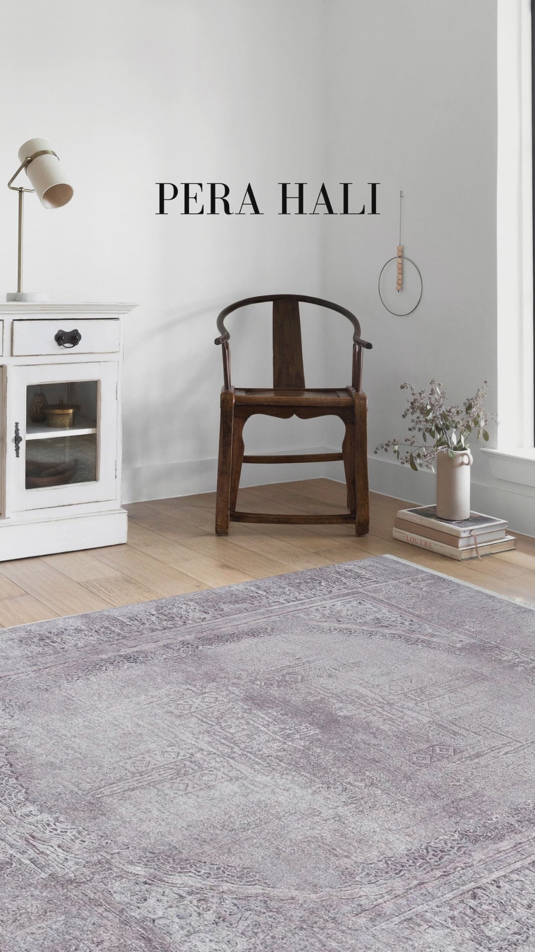 Load video: Pale Pink Cream Beige Geometric Patterned Kilim Rug