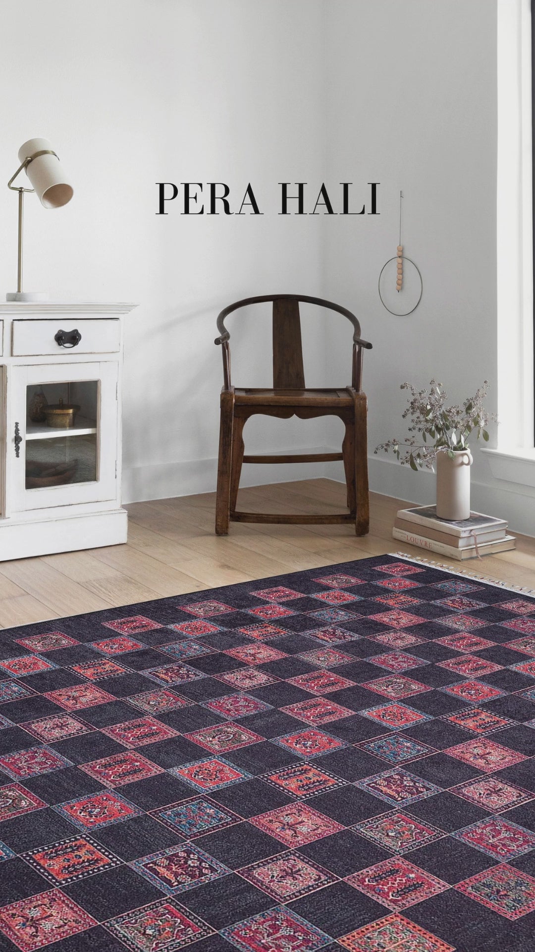 Load video: Pale Pink Cream Beige Geometric Patterned Kilim Rug