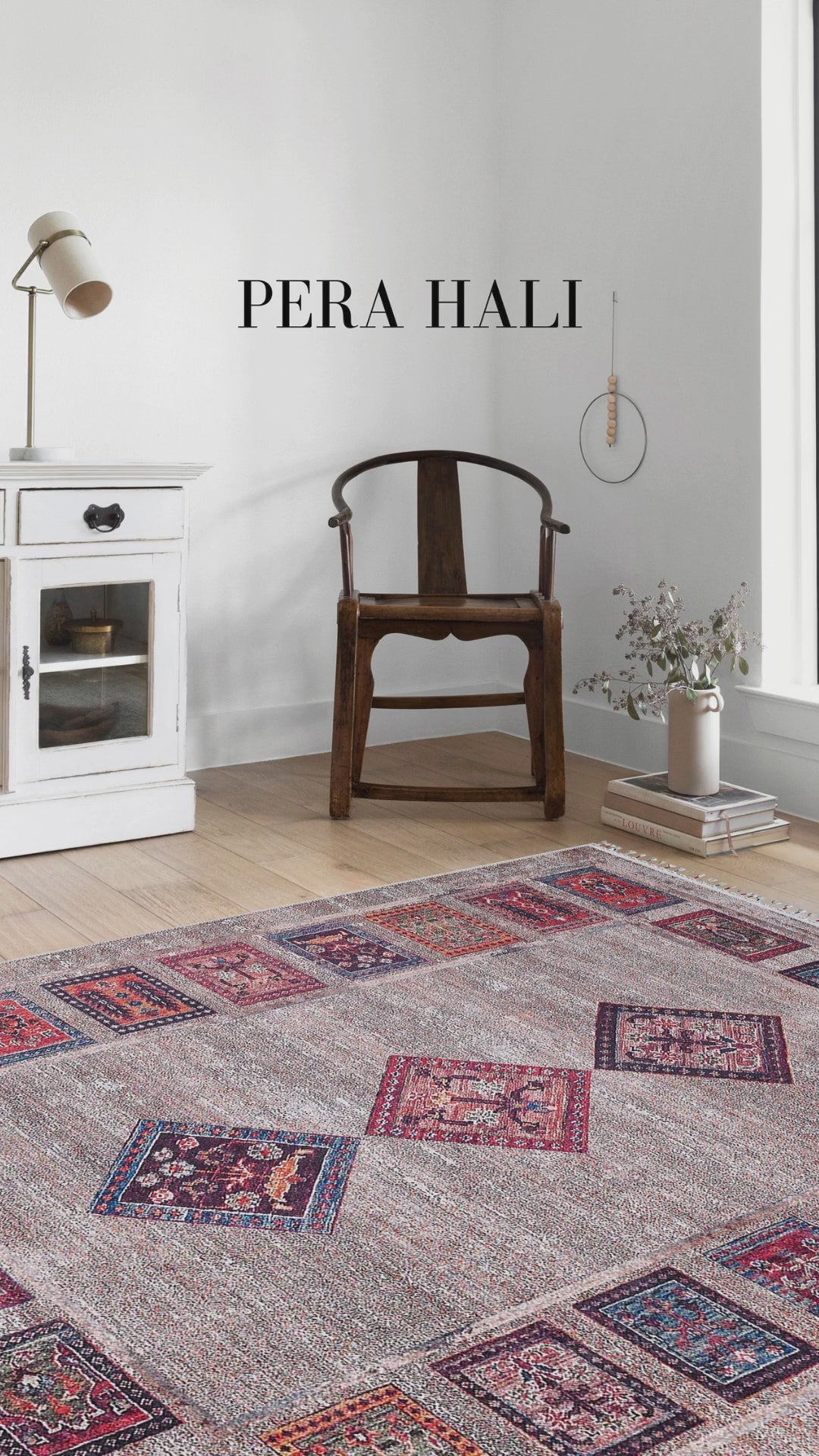 Load video: Pale Pink Cream Beige Geometric Patterned Kilim Rug