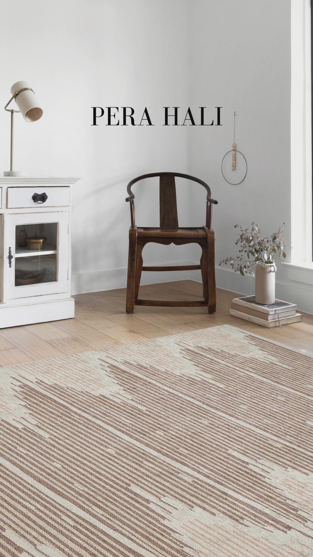 Load video: Pale Pink Cream Beige Geometric Patterned Kilim Rug