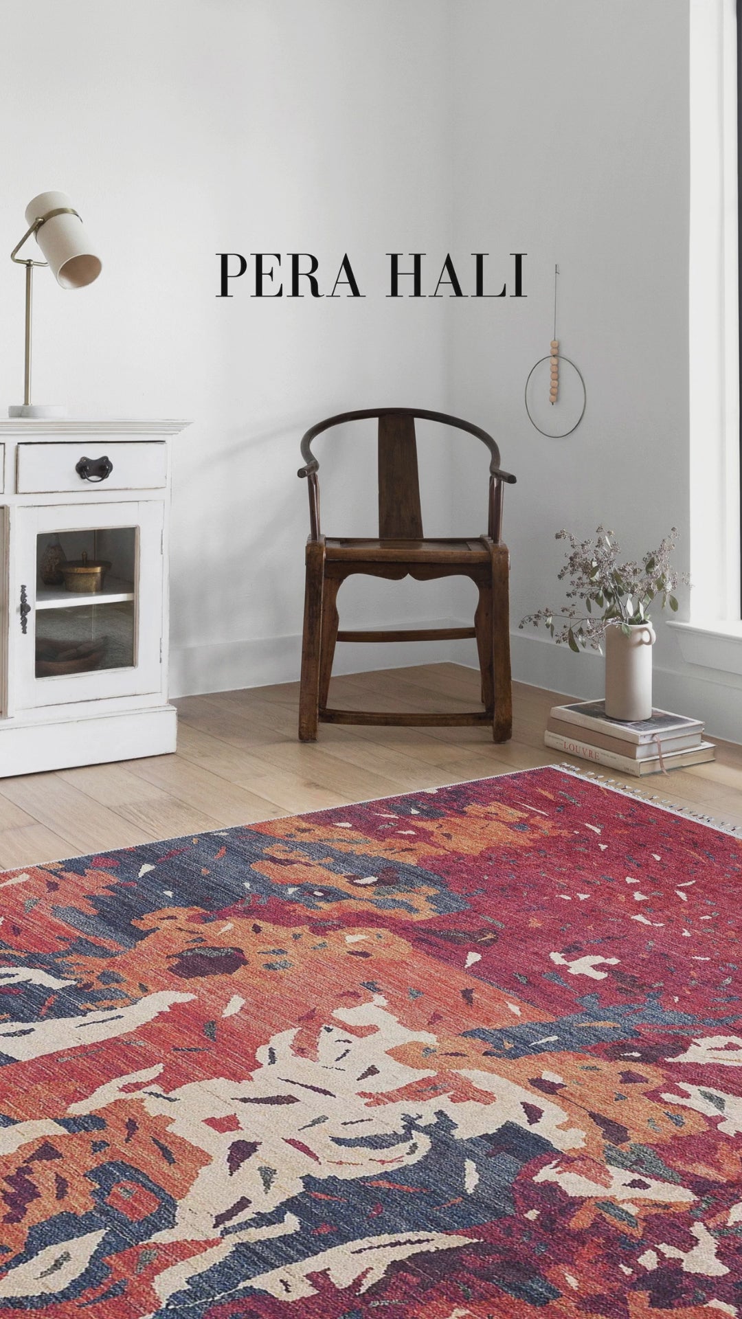 Load video: Modern Red Beige Blue Orange Abstract Patterned Rug - SH1720RBMT