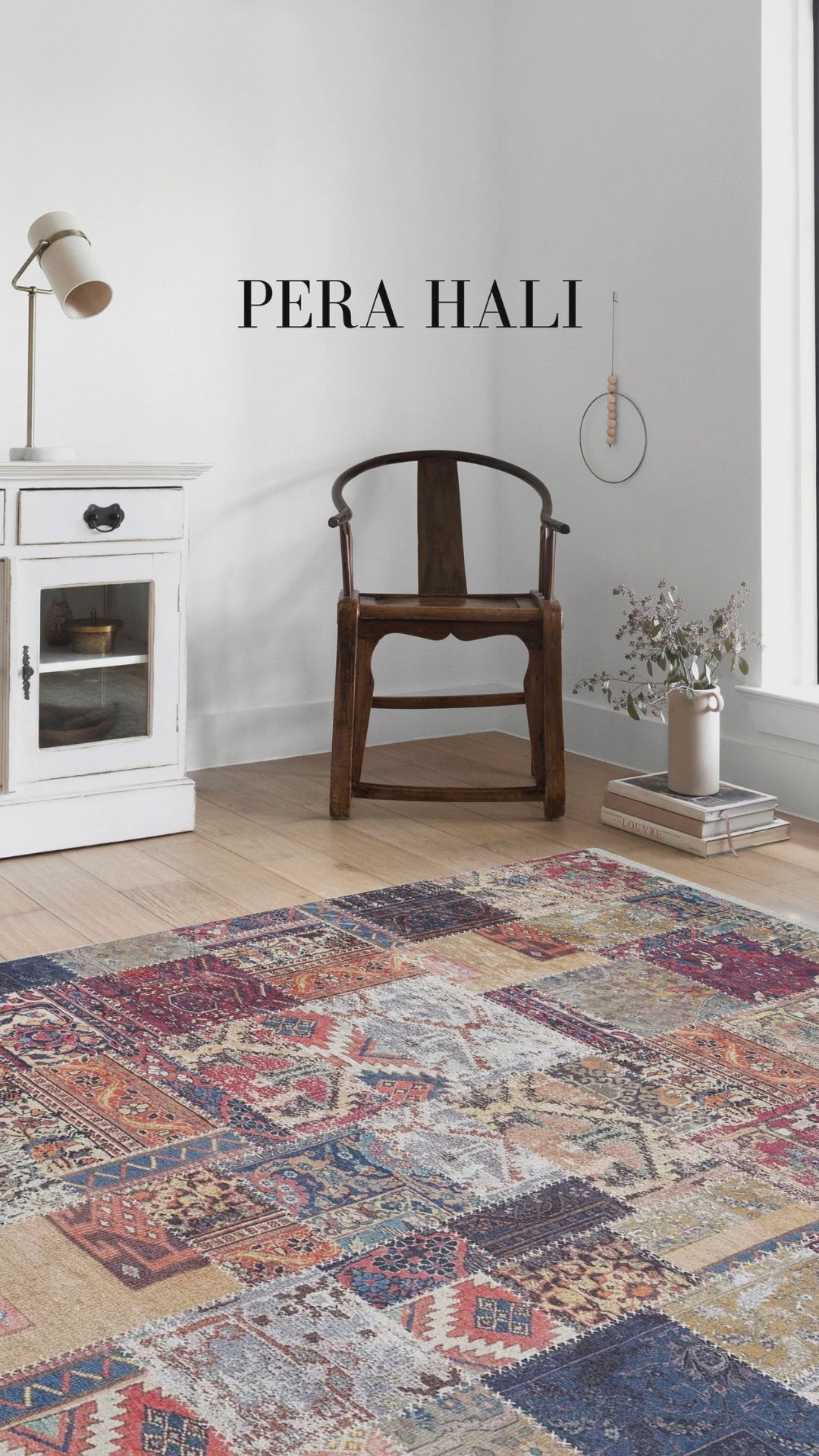 Load video: Pale Pink Cream Beige Geometric Patterned Kilim Rug