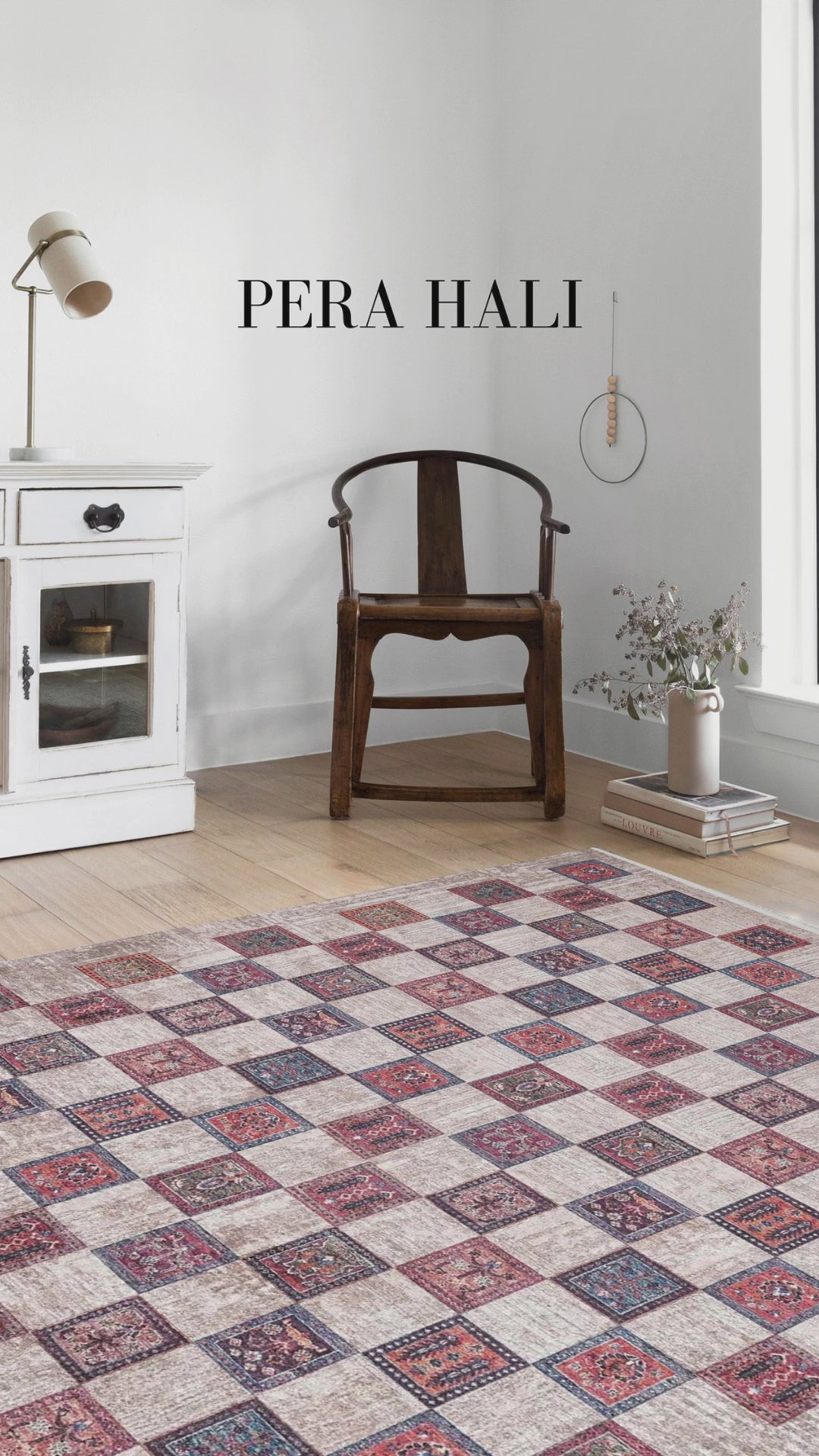 Beige Pink Grey Geometric Patterned Rug - SH1569BP