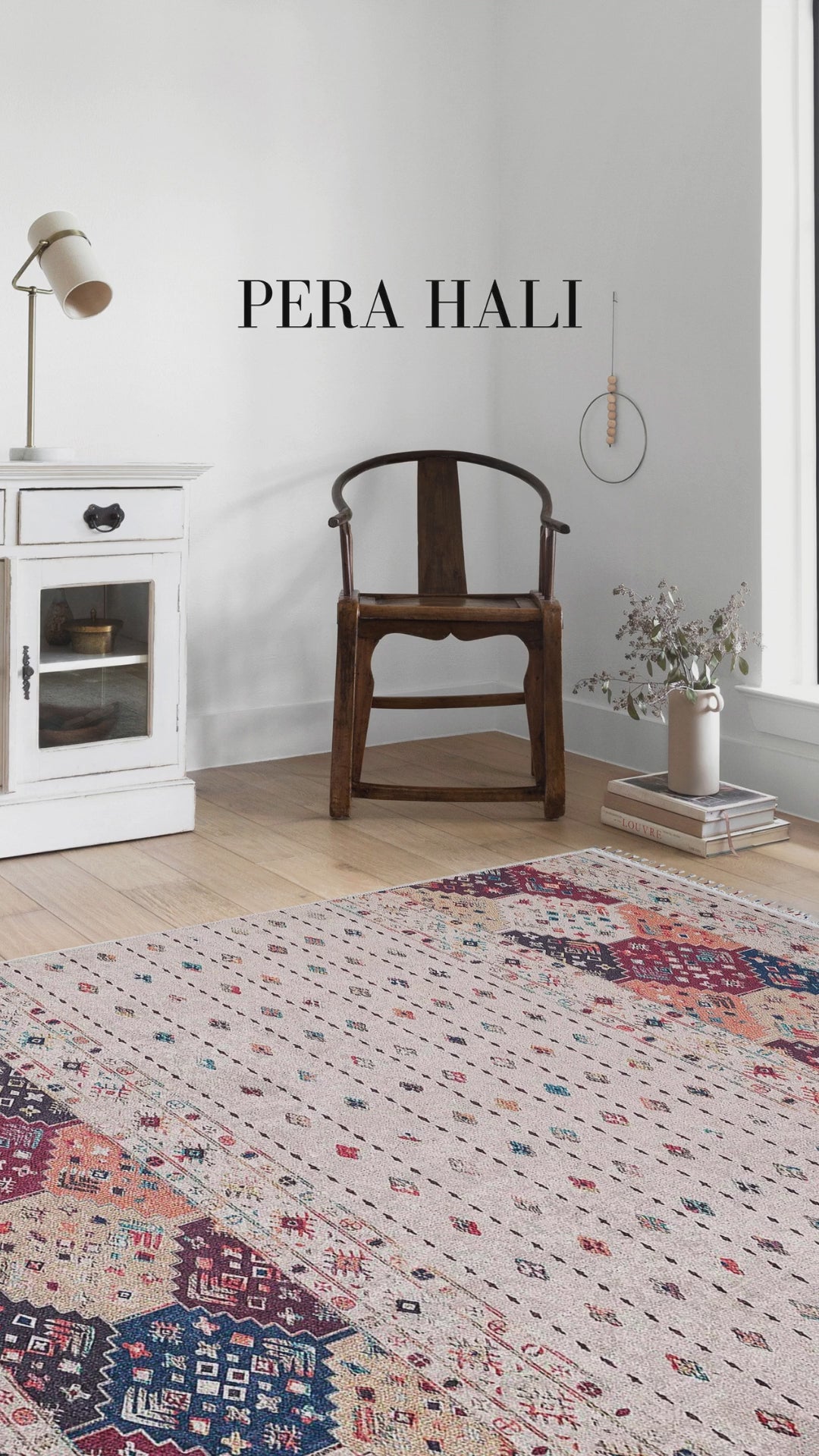 Load video: Pale Pink Cream Beige Geometric Patterned Kilim Rug