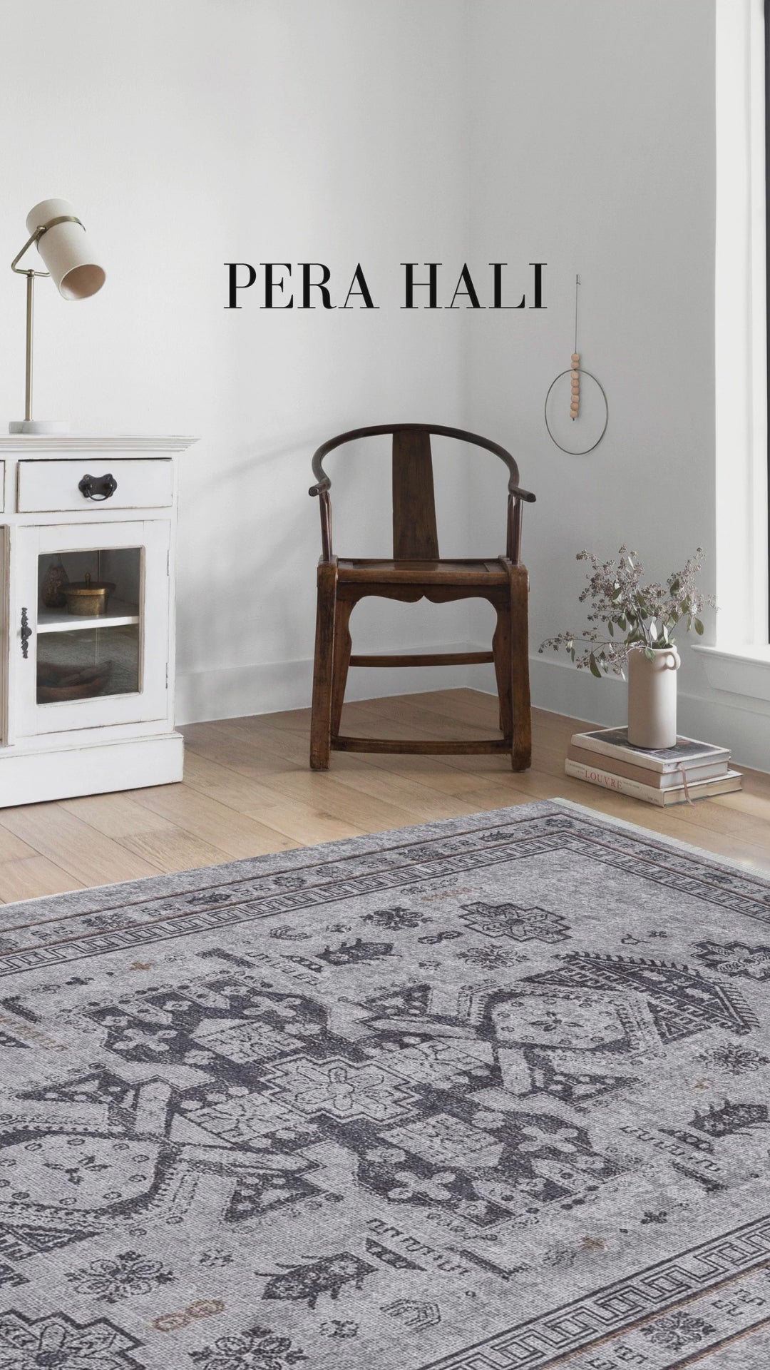 Load video: Light Grey Geometric Oriental Medallion Rug - SH1893G
