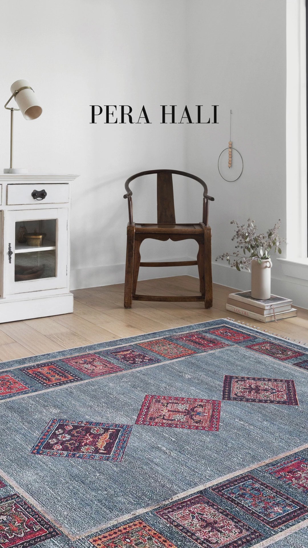 Load video: Pale Pink Cream Beige Geometric Patterned Kilim Rug