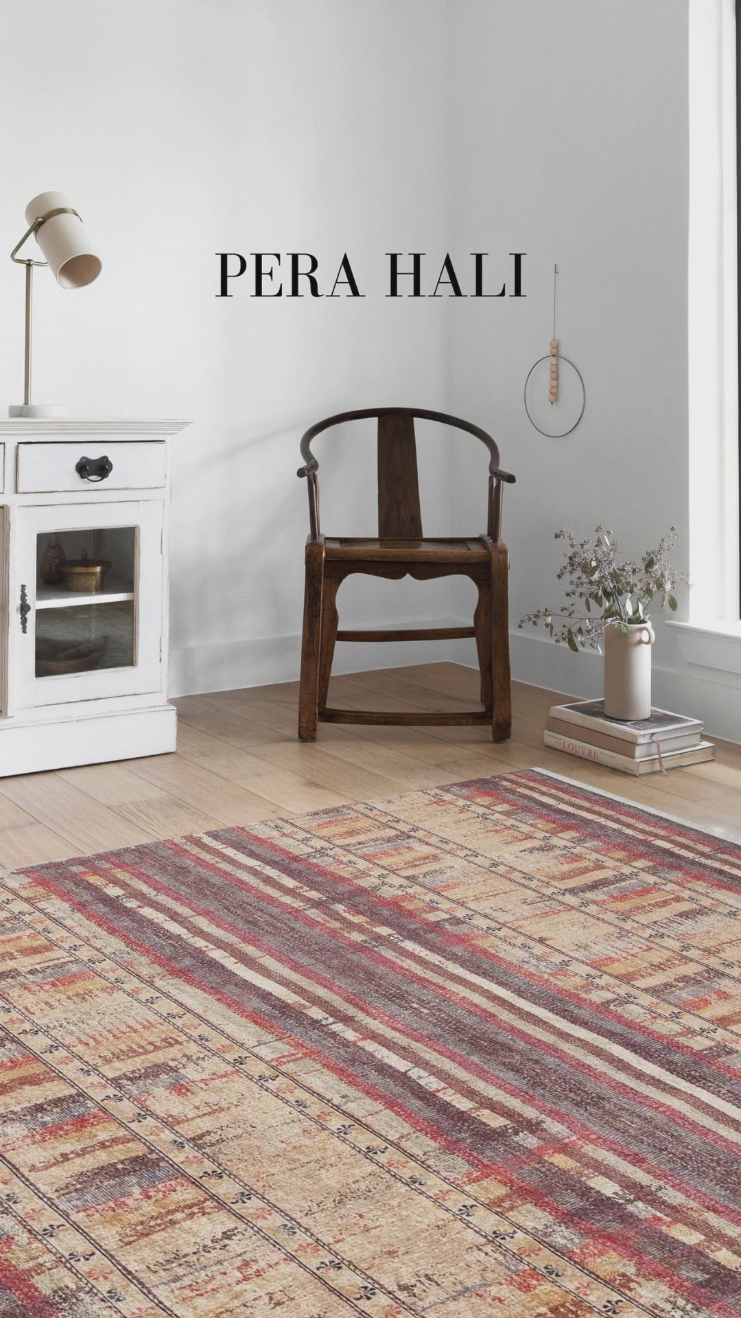 Load video: Yellow Beige Striped Anatolian Kilim Rug - SH1967SB