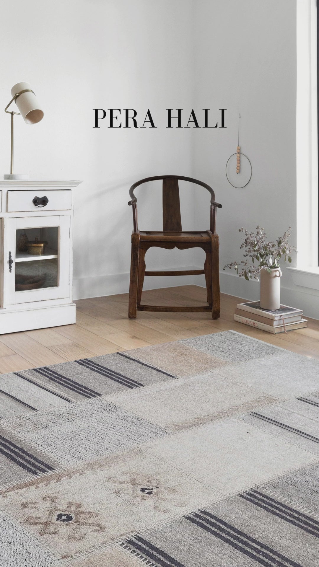 Load video: Geometric Patterned Vintage Beige Black Kilim Rug - SH1624BS