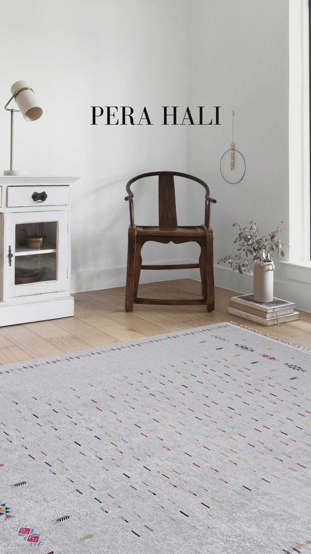 Load video: Pale Pink Cream Beige Geometric Patterned Kilim Rug