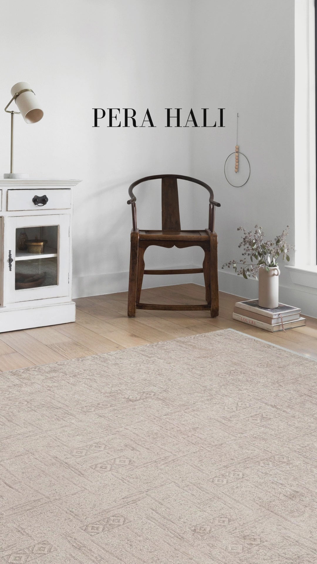 Load video: Pale Beige Geometric Patterned Rug - SH1878B