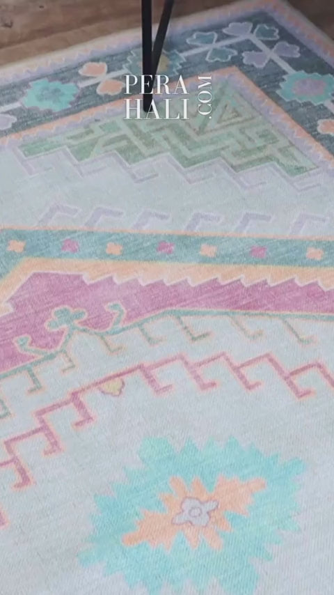 Uşak Blue Red Vintage Kilim Carpet