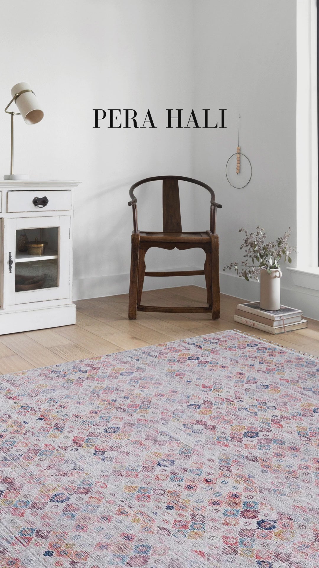 Load video: Pale Pink Cream Beige Geometric Patterned Kilim Rug