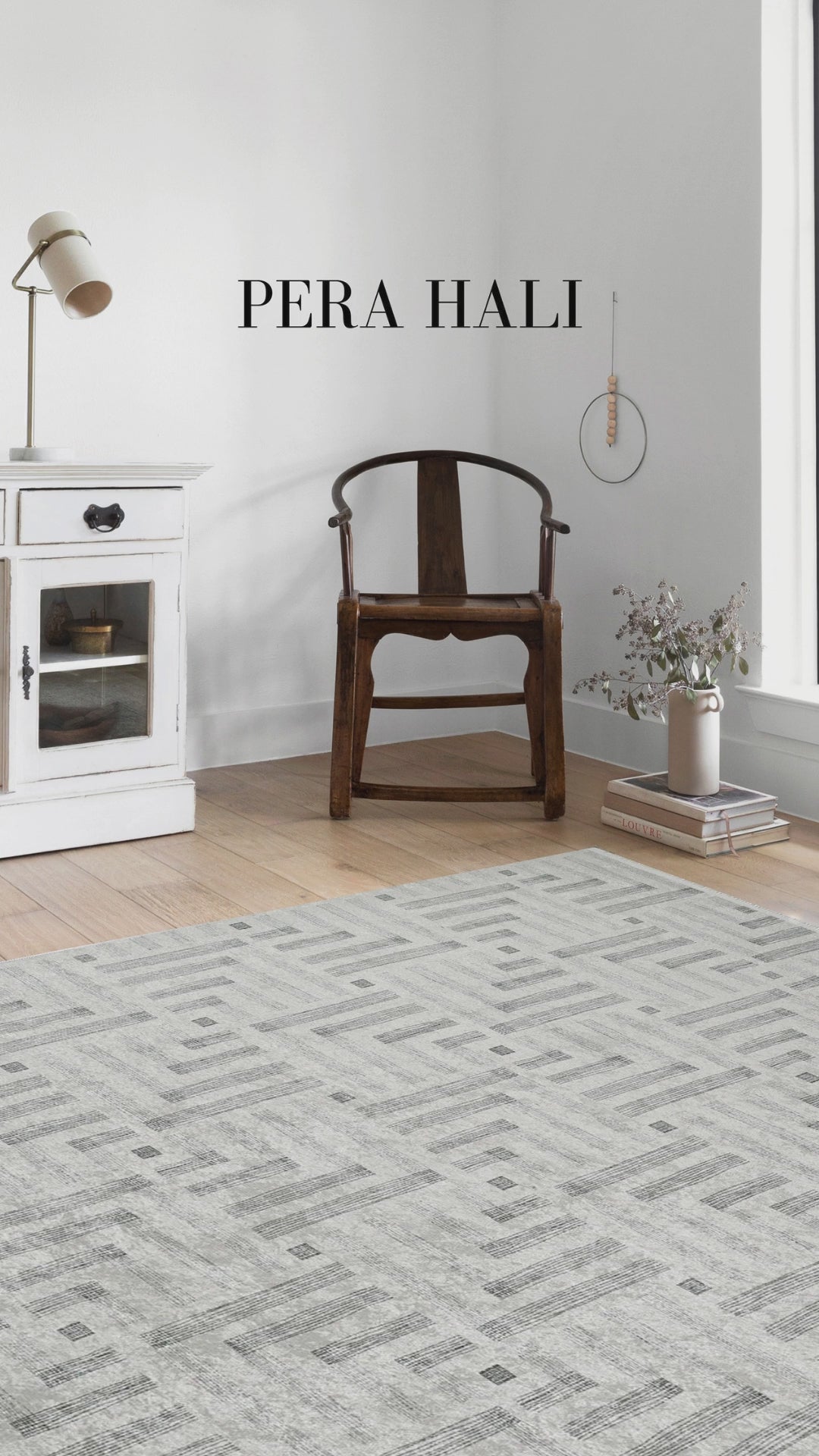 Load video: Pale Pink Cream Beige Geometric Patterned Kilim Rug