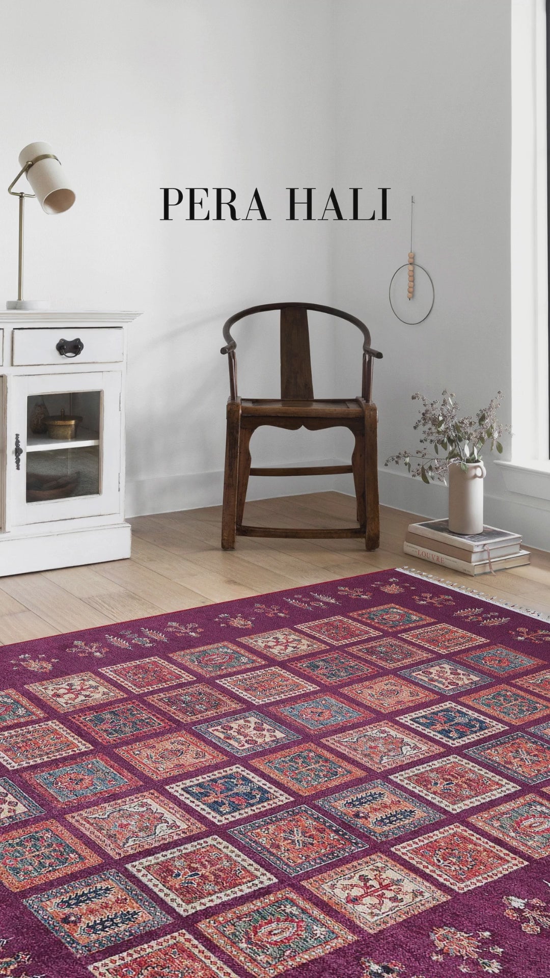 Load video: Pale Pink Cream Beige Geometric Patterned Kilim Rug