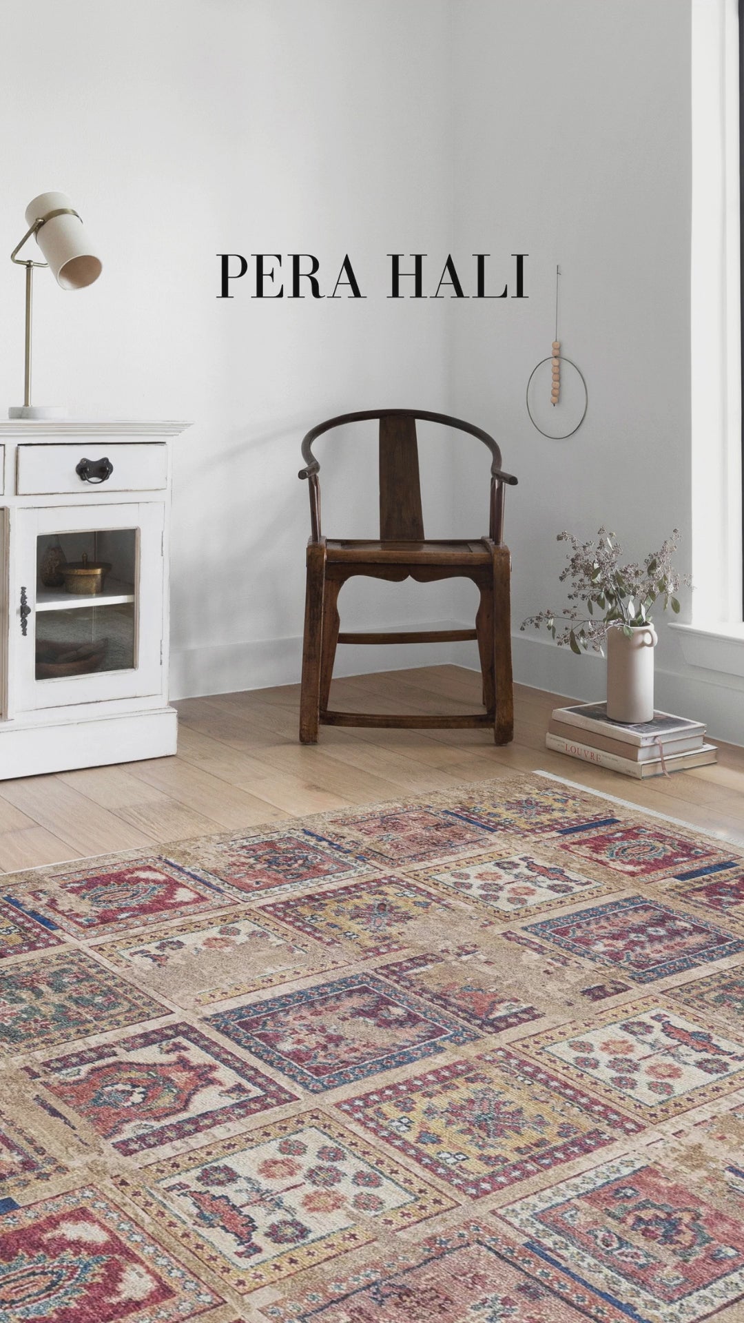 Load video: Pale Pink Cream Beige Geometric Patterned Kilim Rug