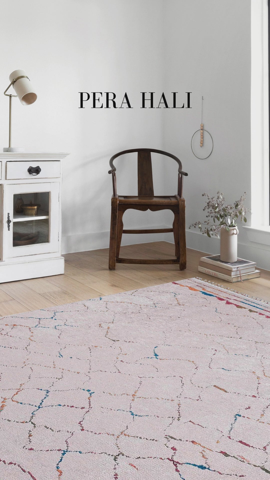 Load video: Pale Pink Cream Beige Geometric Patterned Kilim Rug