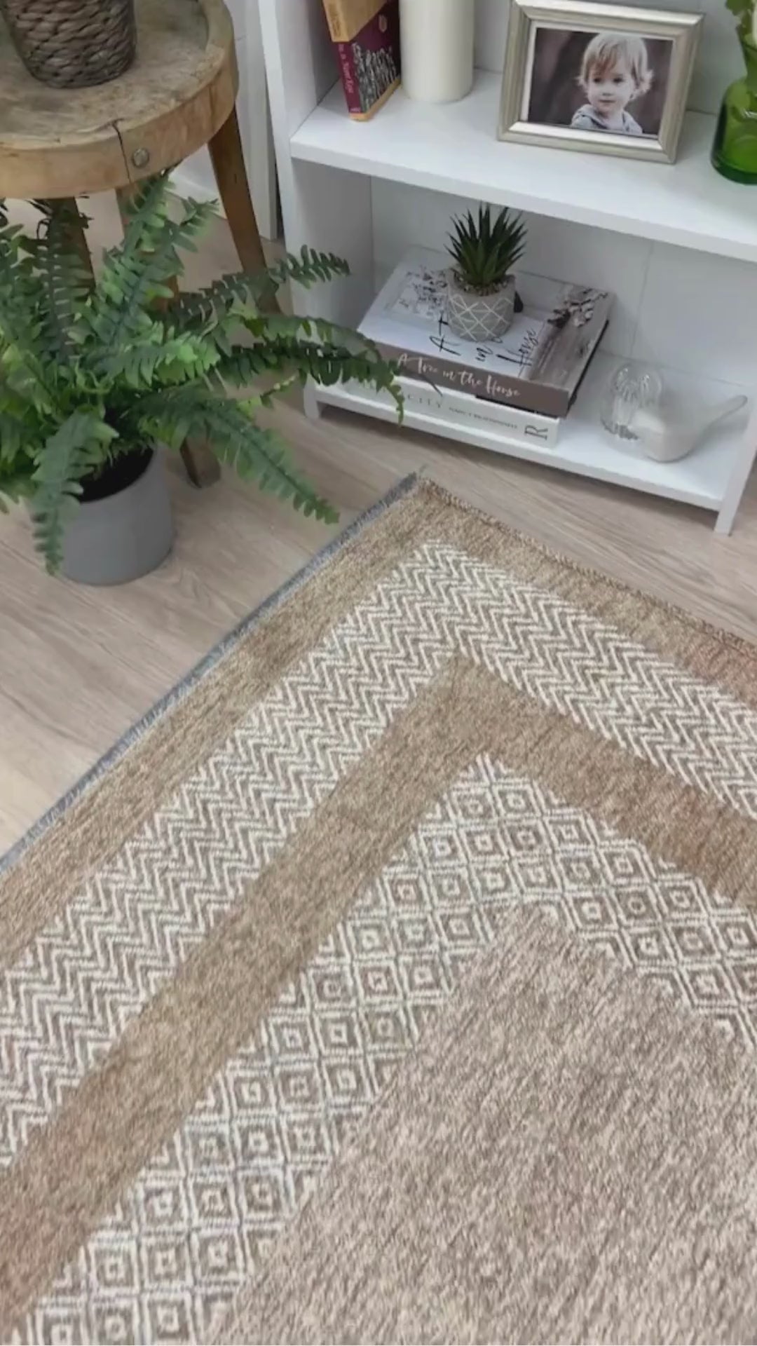 White Beige Modern Washable Antibacterial Living Room Rug - YO11543B