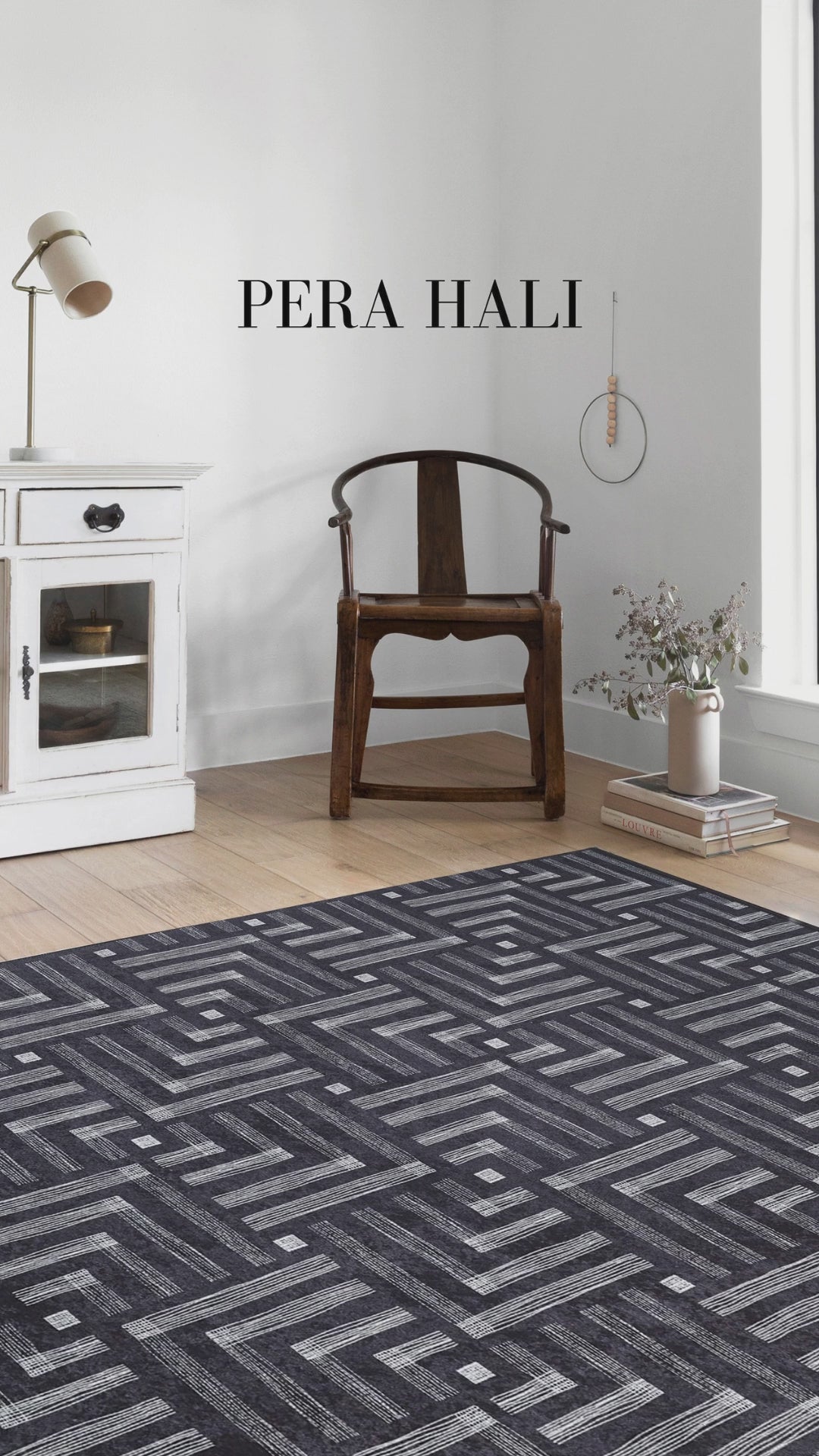 Geometric Patterned Beige Brown - Black White Modern Carpet - SH1831BKA