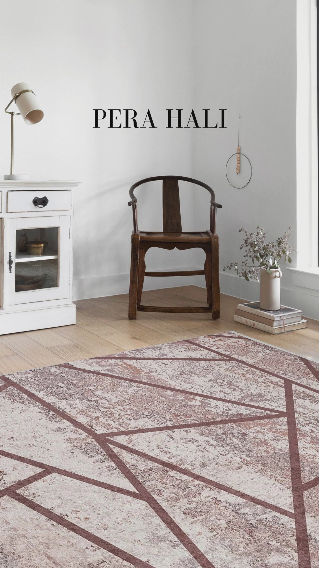 Load video: Pale Pink Cream Beige Geometric Patterned Kilim Rug