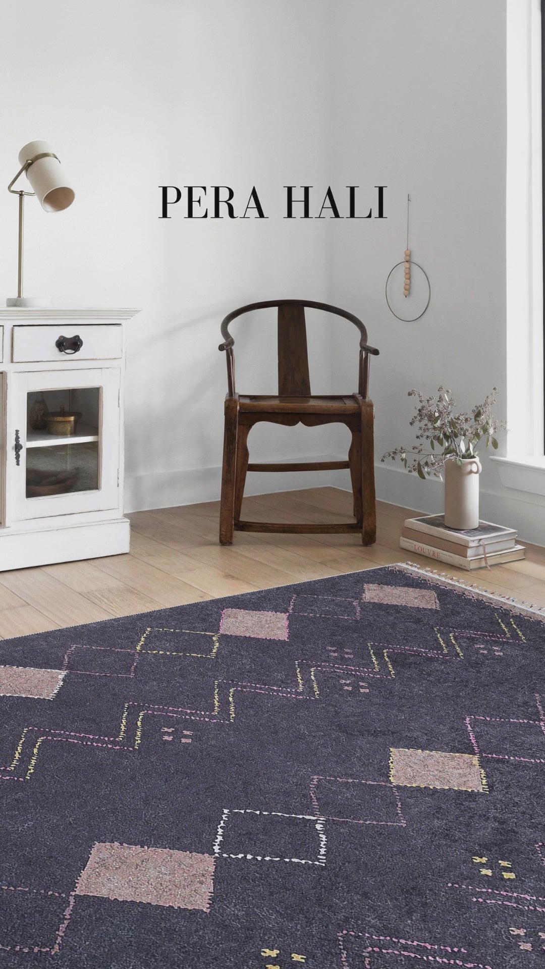 Load video: Pale Pink Cream Beige Geometric Patterned Kilim Rug