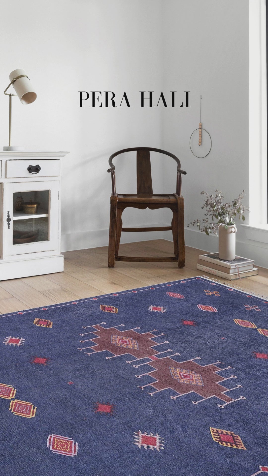 Load video: Navy Red Geometric Pattern Anatolian Kilim Rug - SH5083LR