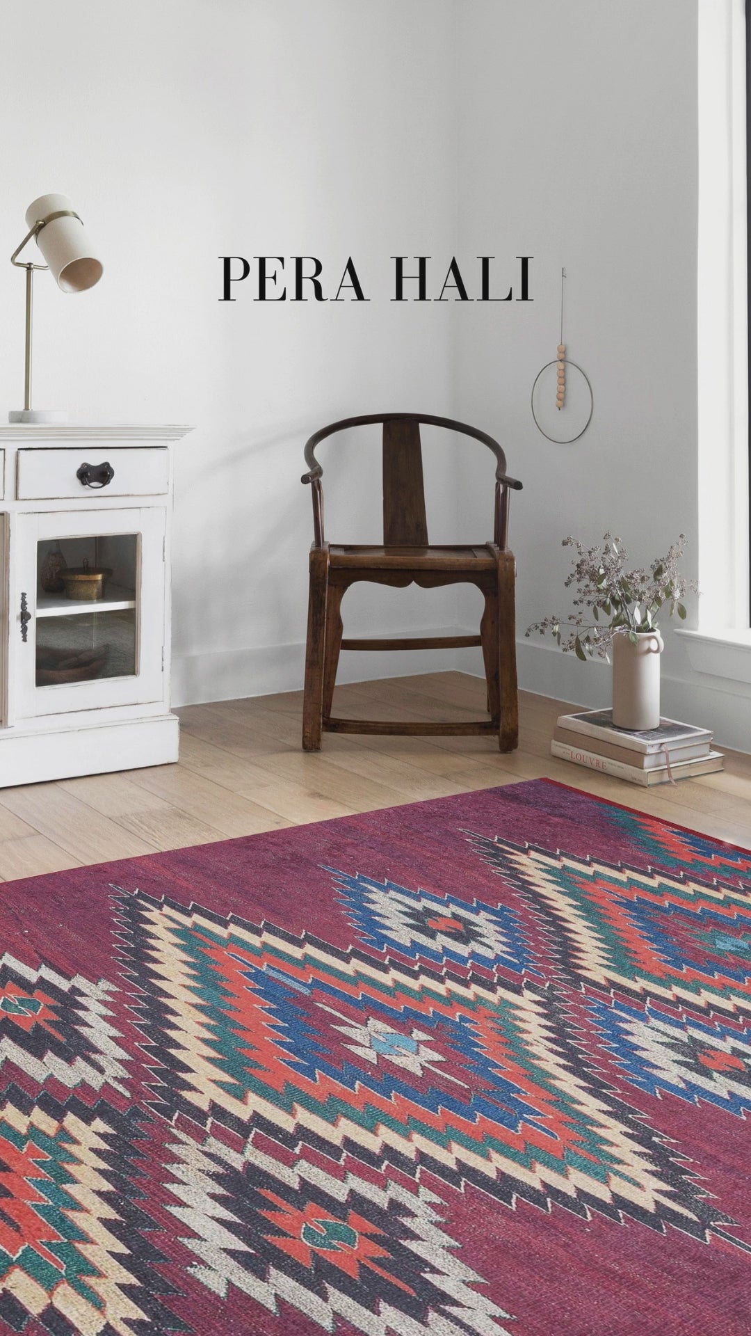 Load video: Deep Red Geometric Pattern Anatolian Kilim Rug - SH1680R