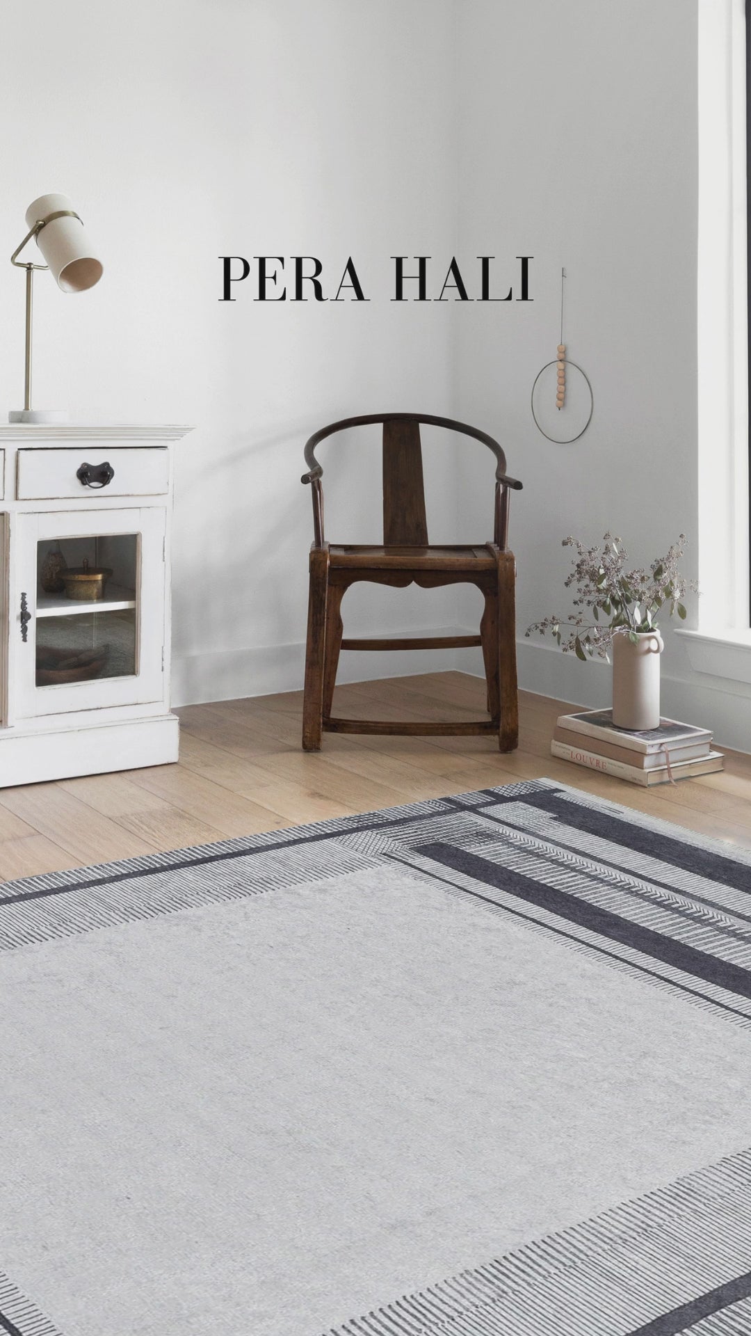 Beige Grey Striped Bordered Rug - SH1701BG
