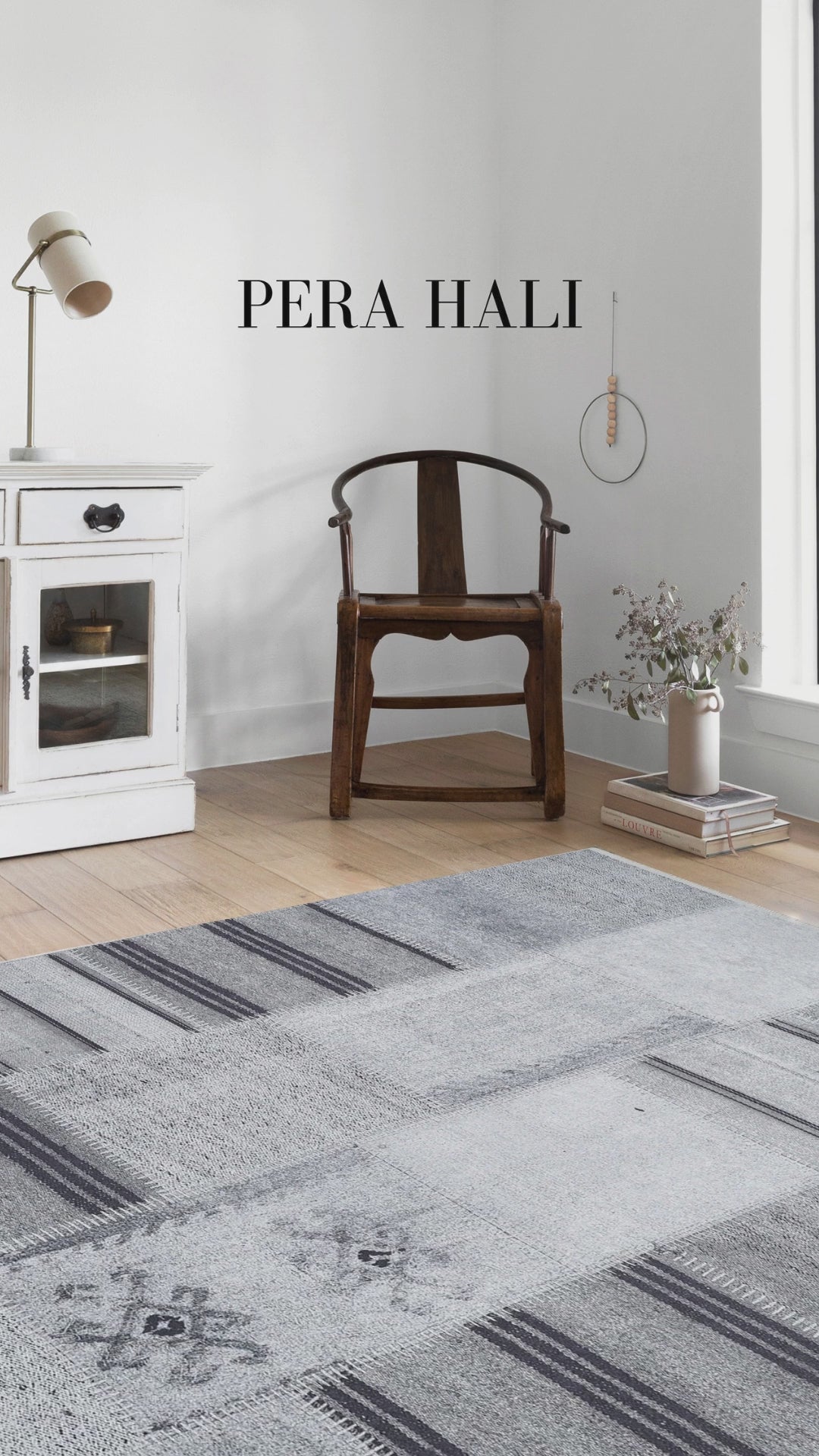 Load video: Pale Pink Cream Beige Geometric Patterned Kilim Rug