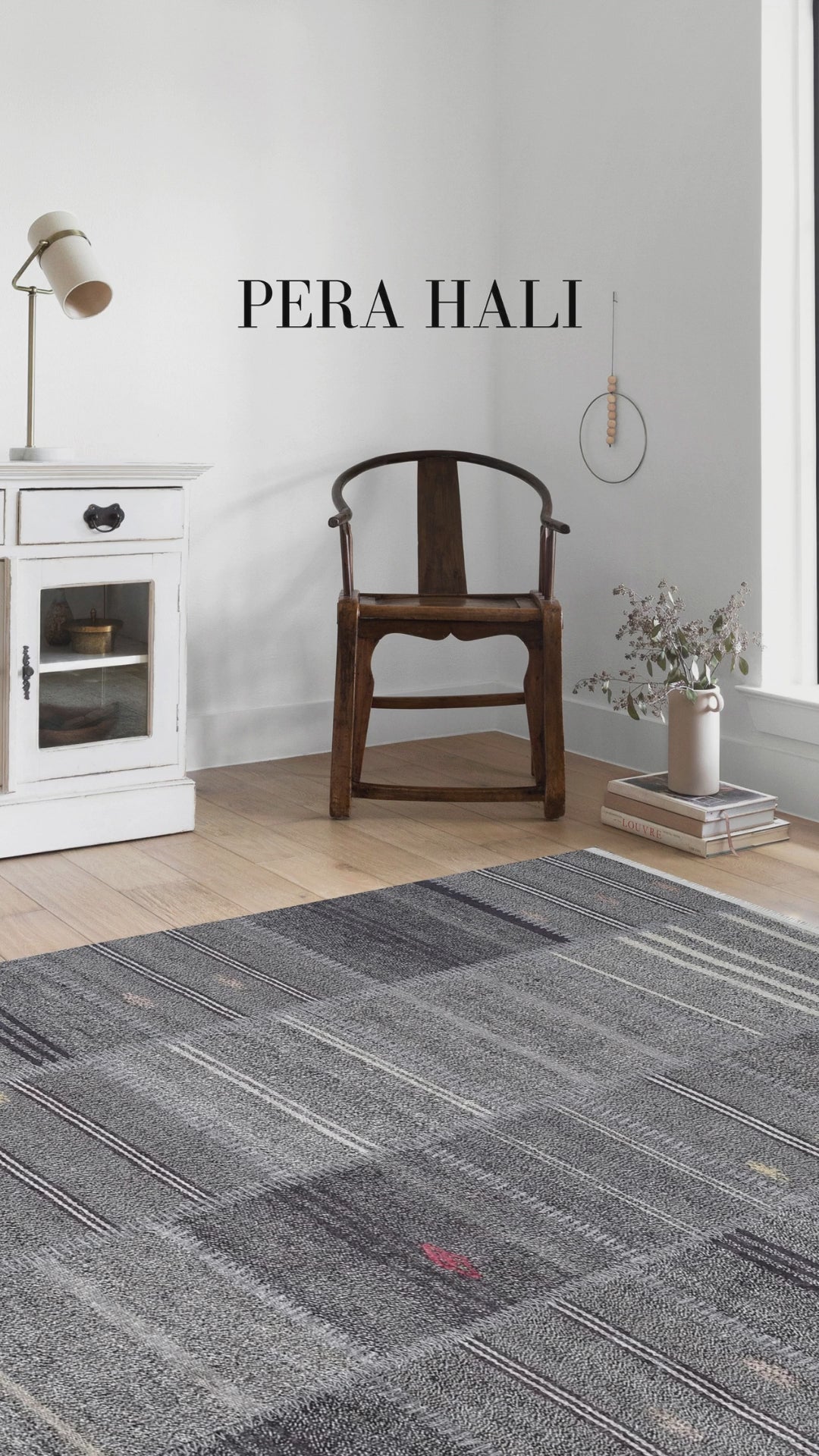 Load video: Light Grey Black Striped Kilim Rug - SH1621GS