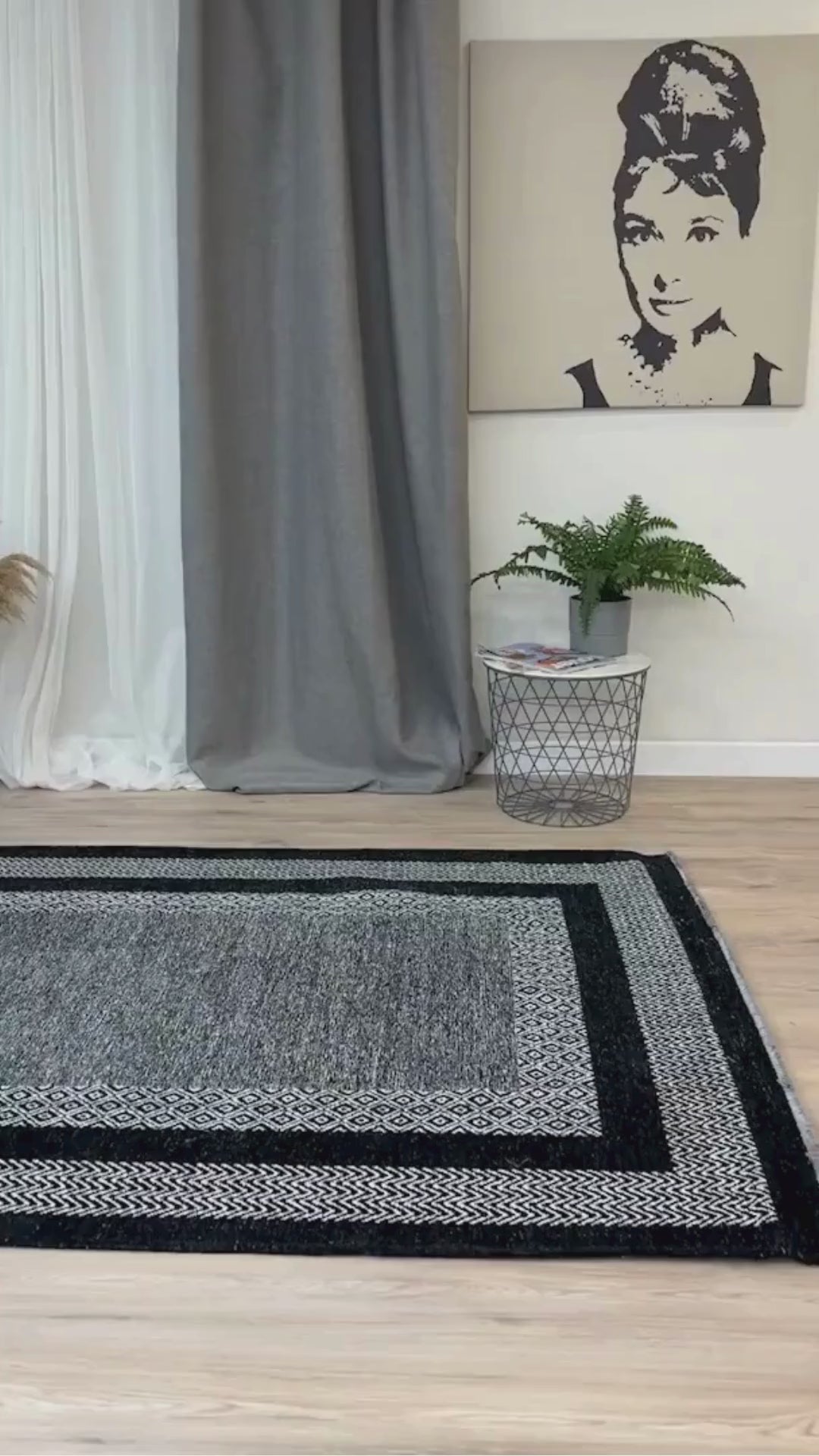 Gri Siyah Modern Yıkanabilir Antibakteriyel Salon Halısı - YO11543K