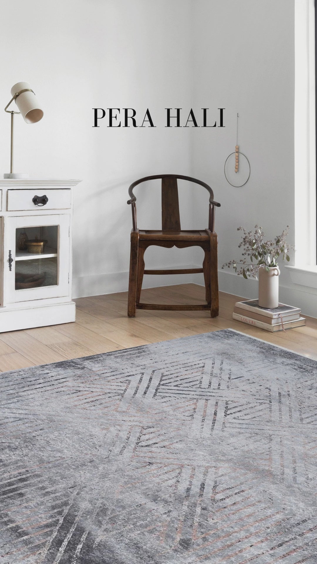 Load video: Pale Pink Cream Beige Geometric Patterned Kilim Rug