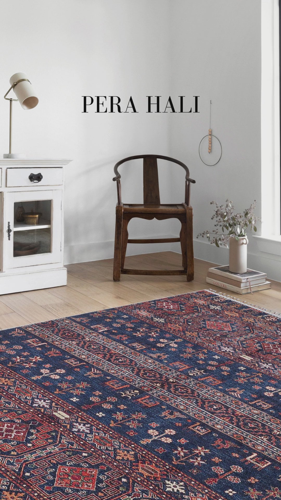 Load video: Ethnic Navy Blue Red Kilim Carpet
