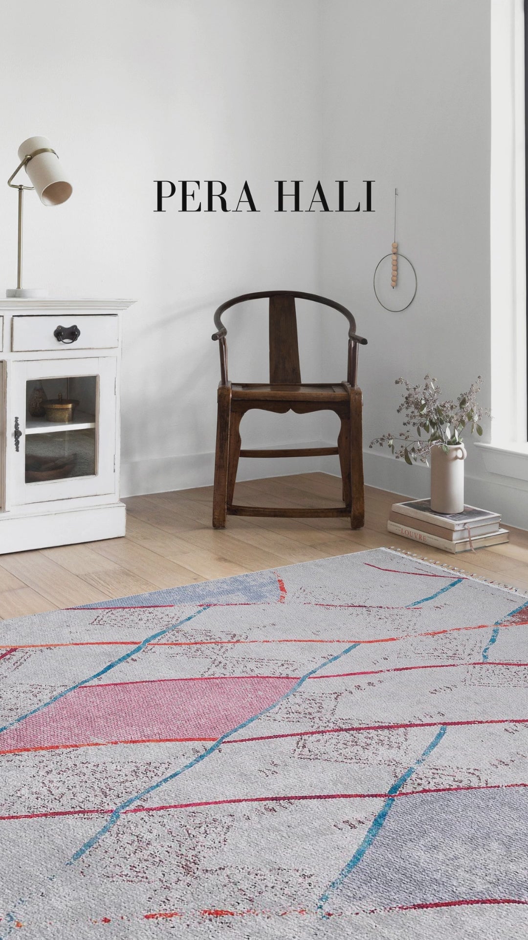 Load video: Pale Pink Cream Beige Geometric Patterned Kilim Rug