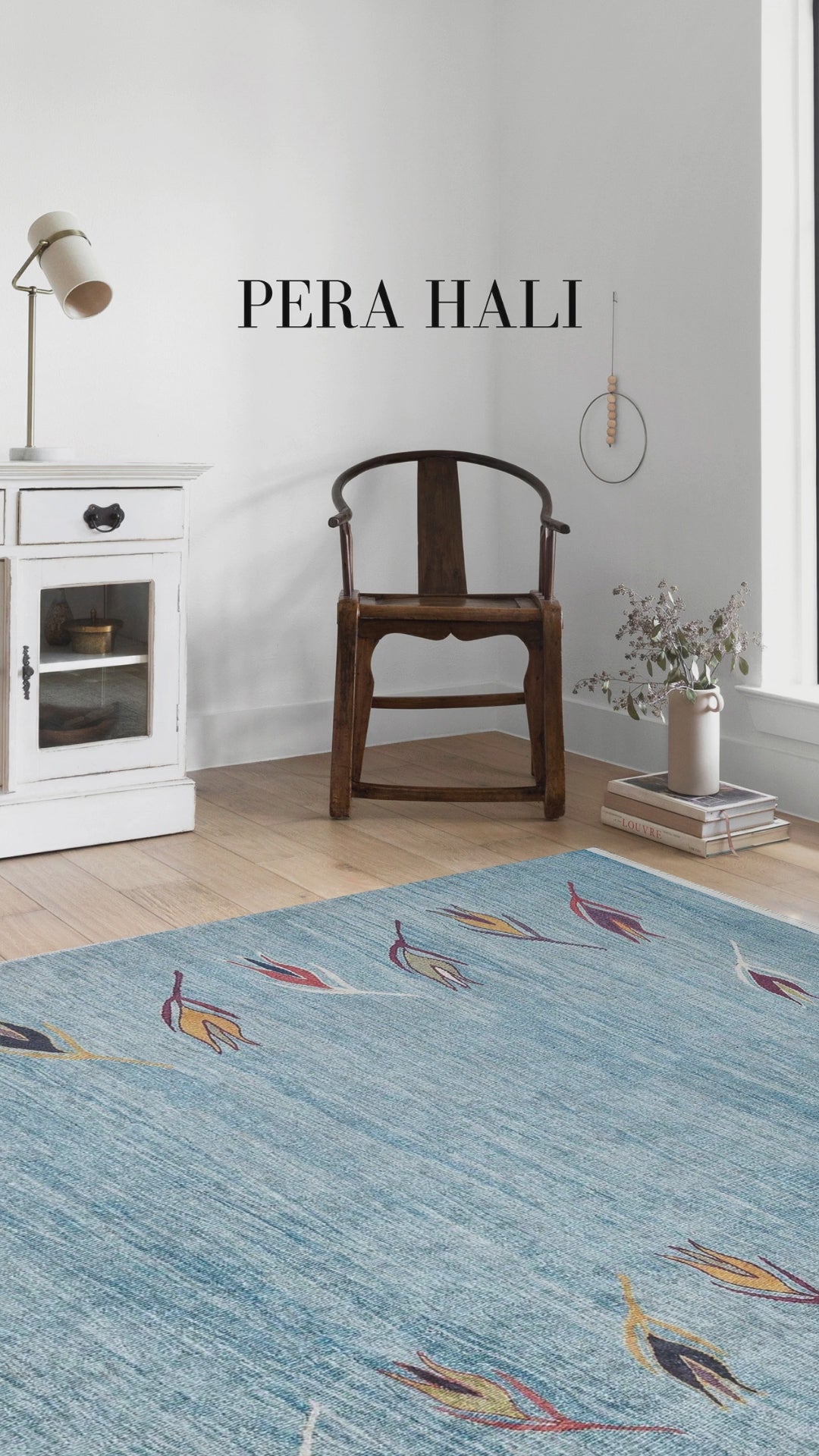 Açık Mavi ve Turuncu Yaprak Desenli Anadolu Kilim Halı - SH1719MT