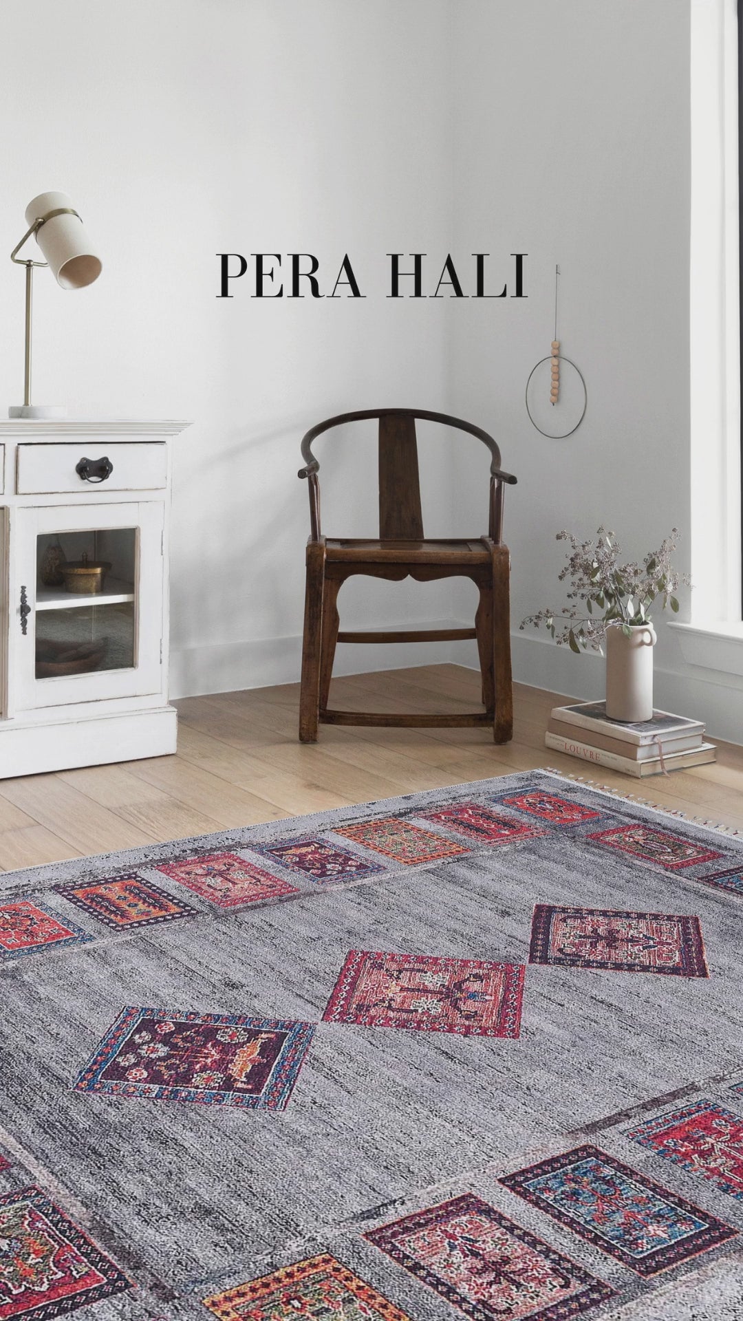 Load video: Pale Pink Cream Beige Geometric Patterned Kilim Rug