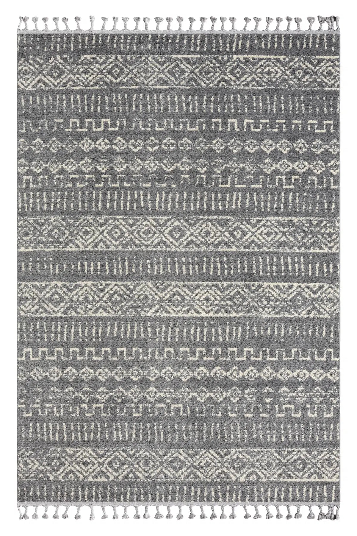 Krem-Gri Yumuşak Dokulu Modern Peluş Halı - 1005KP