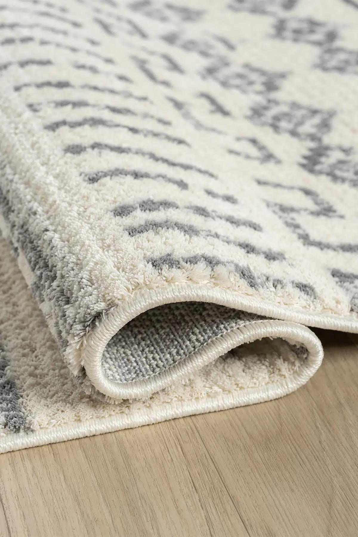 Krem-Gri Yumuşak Dokulu Modern Peluş Halı - 1005KP