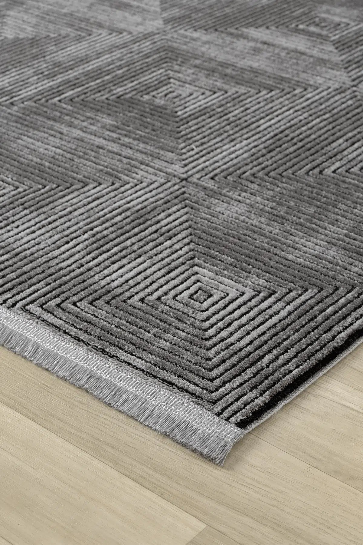 Antrasit Geometrik Kare Desenli Modern Halı