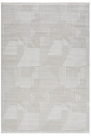 Bej Kabartmalı Geometrik Blok Desenli Modern Halı 160x230 cm
