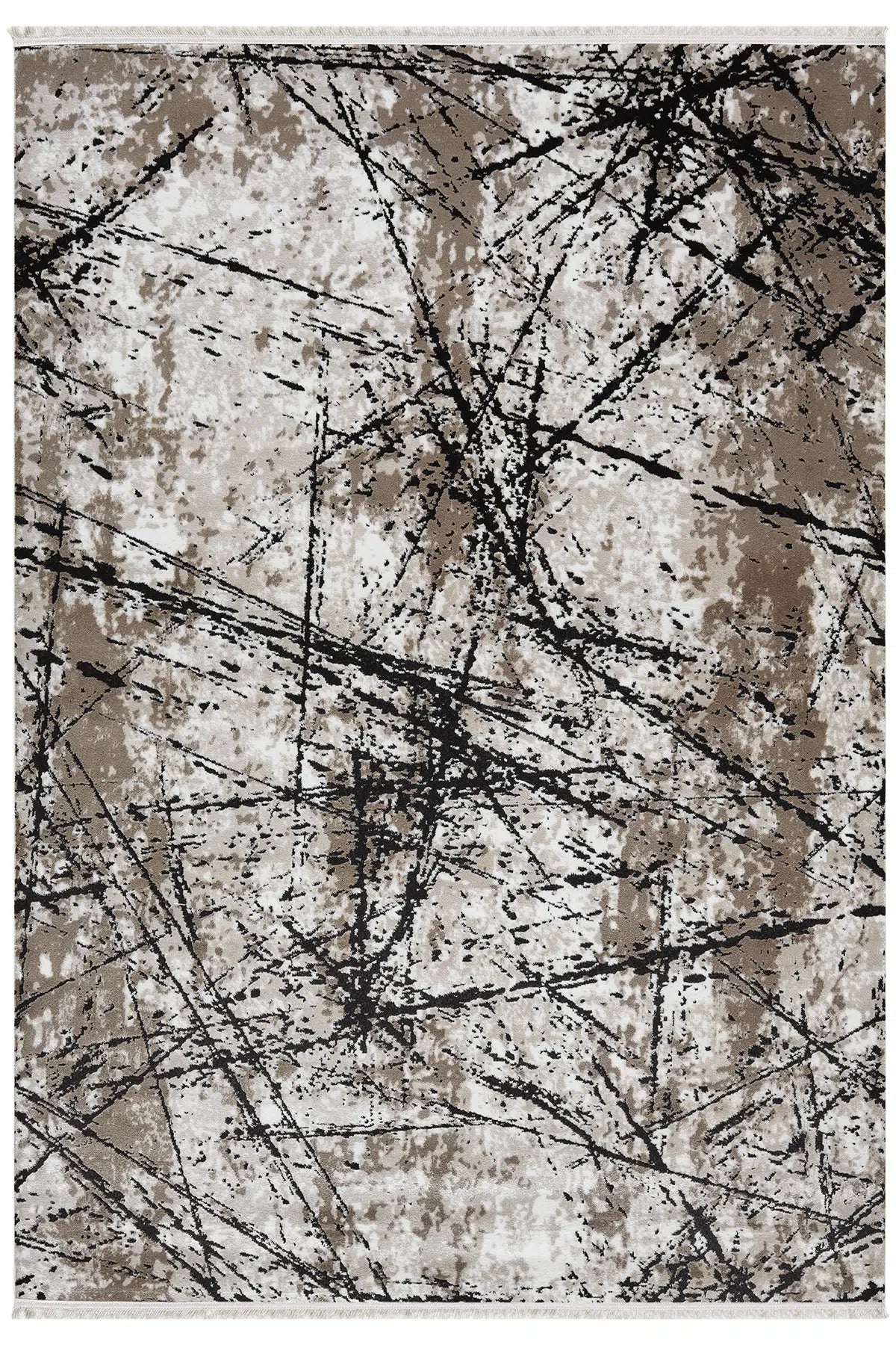 Bej Siyah Soyut Çizgi Desenli Modern Halı 160x230 cm