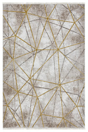 Krem Gold Geometrik Çizgi Desenli Modern Halı 160x230 cm