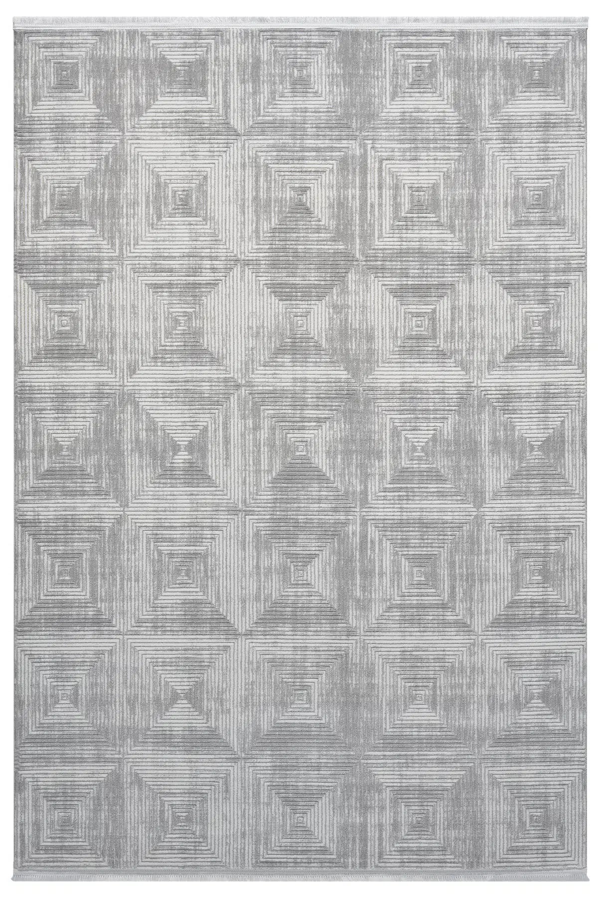 Açık Gri Geometrik Kare Desenli Modern Halı 160x230 cm